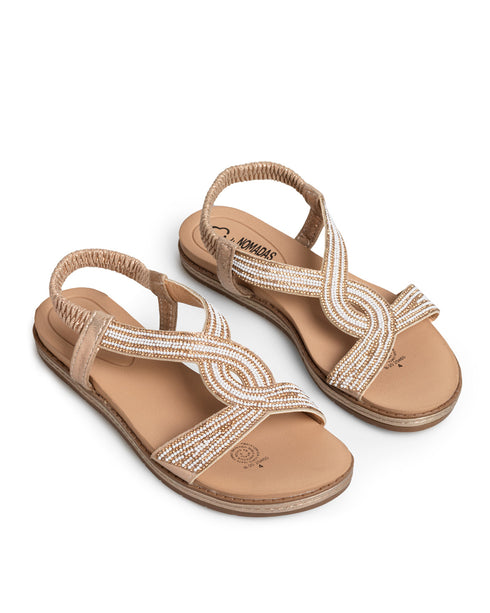 Sandalia Plana Oro Rosado Resorte MD20460